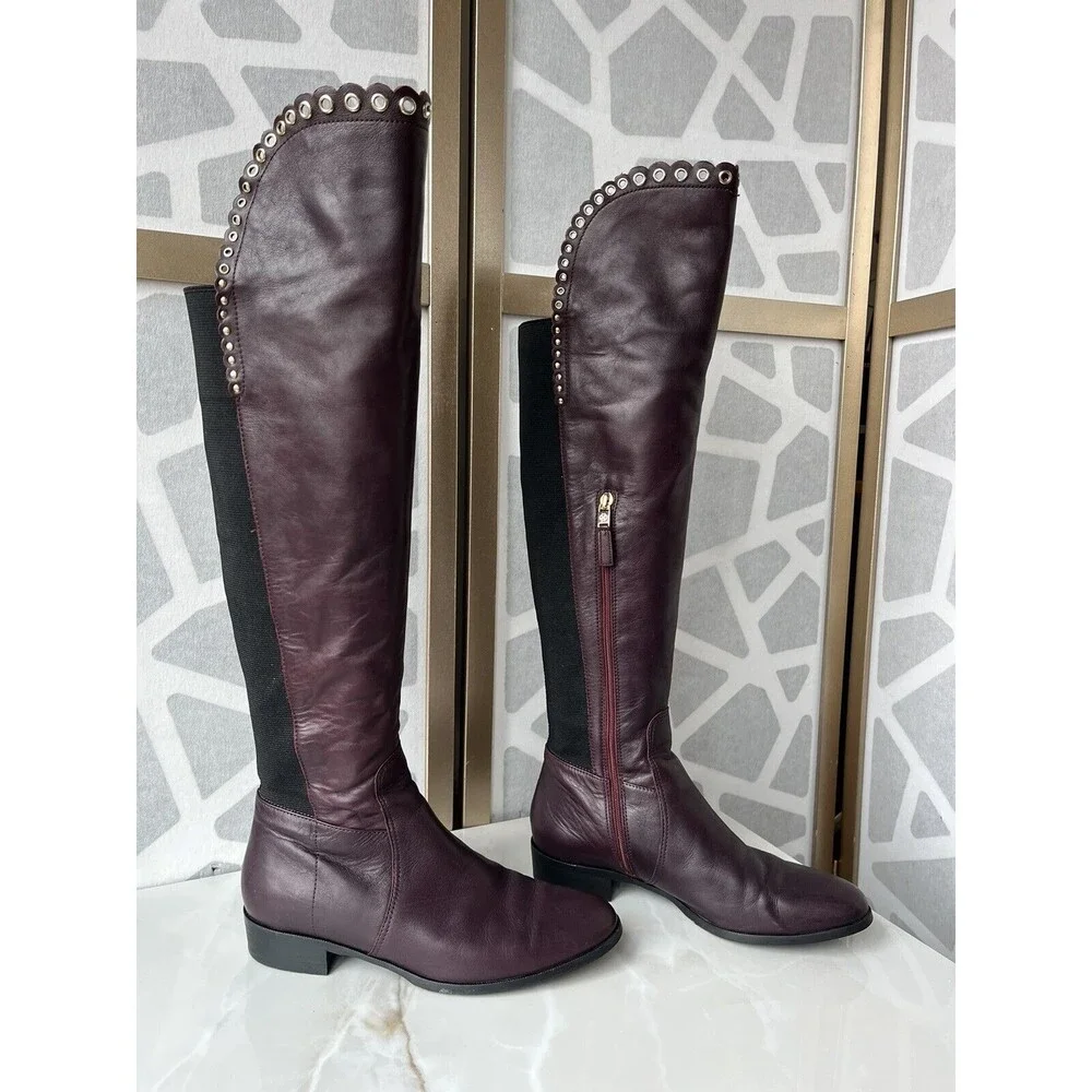 L.K. Bennett Joanne Low Heel Leather Over the Knee Boots Zip Sz 38.5 Us 8 Italy